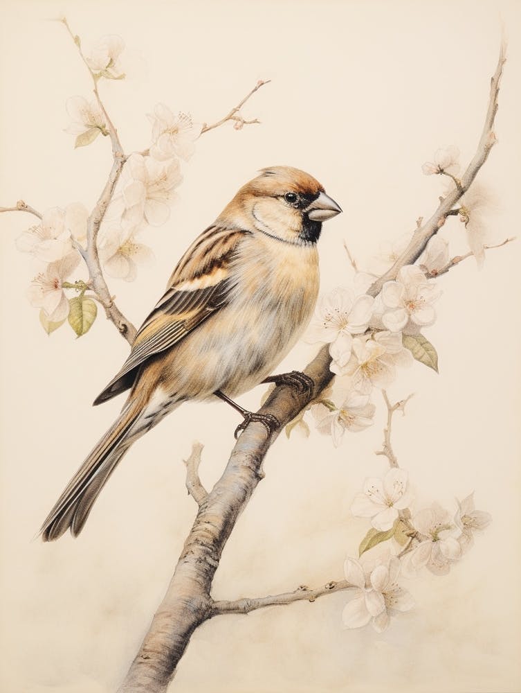 Vintage Bird Drawing Finch 1