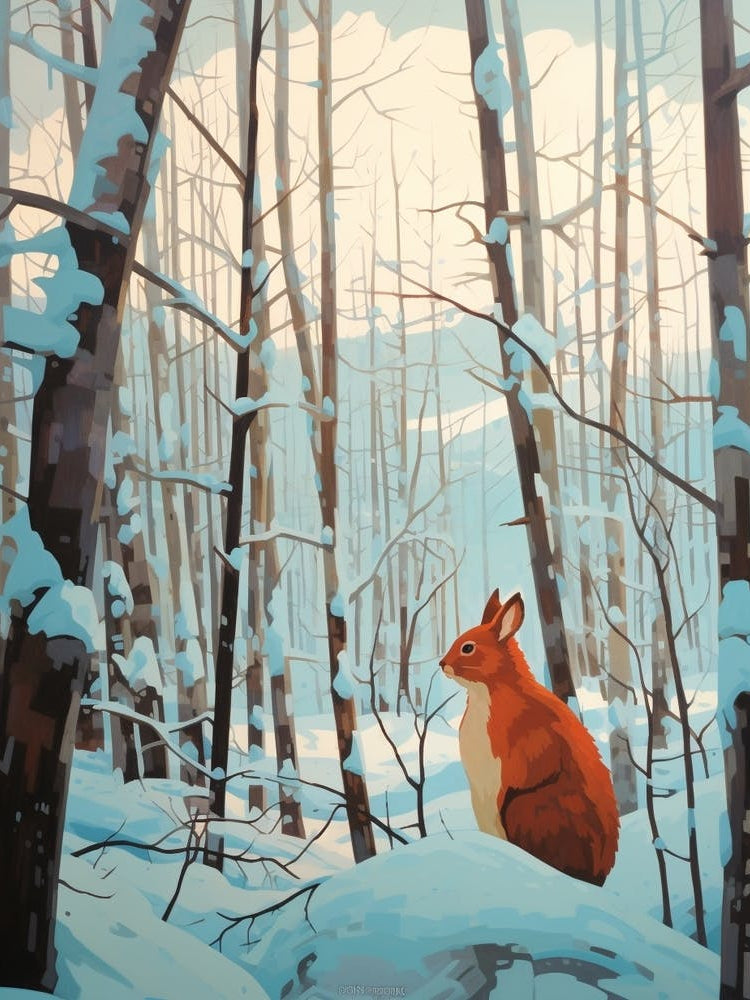 Winter Red Squirrel 3 Illustration