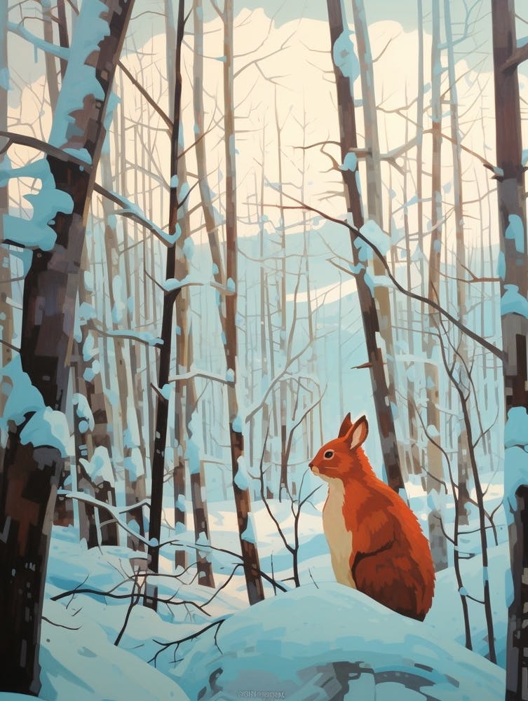 Winter Red Squirrel 3 Illustration