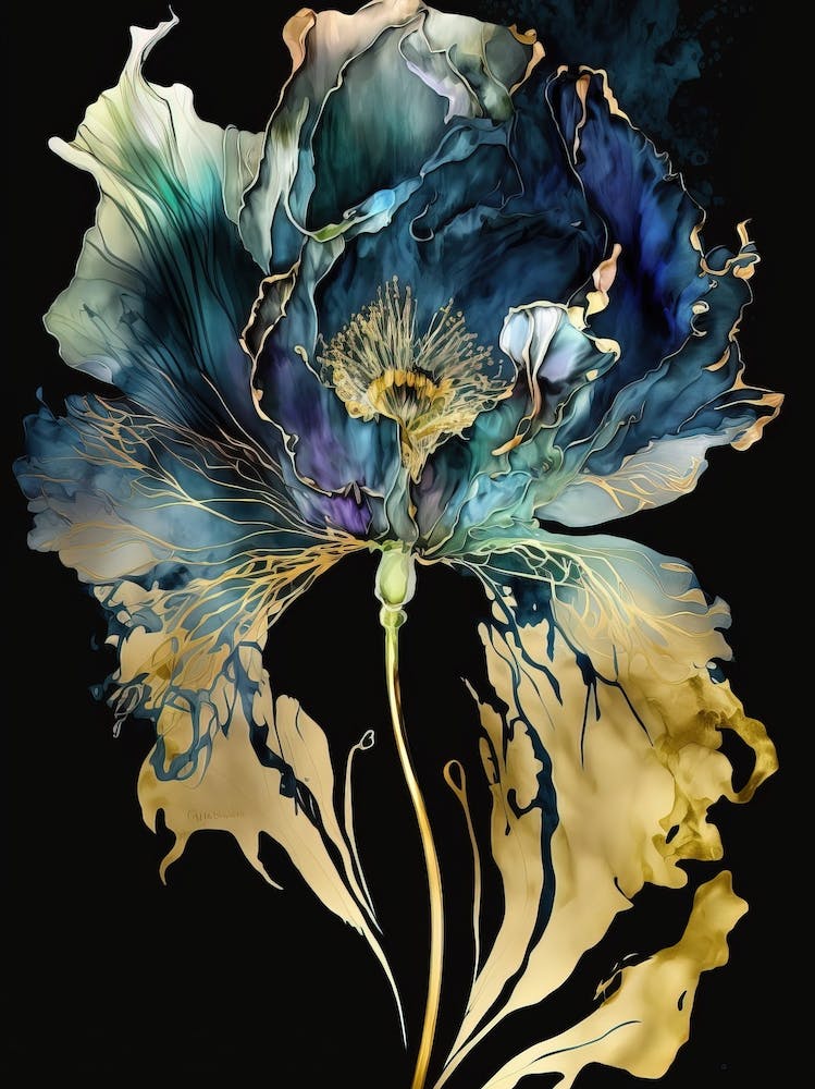 Gold Blue Poppy