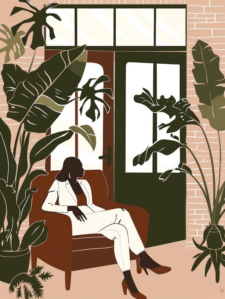 Woman In A Room With Plants