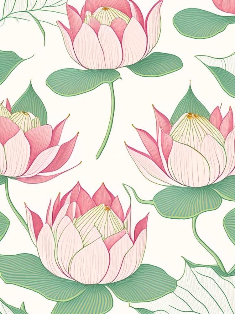 Lotusblumen-Wiederholungsmuster – Bleistiftillustration 2