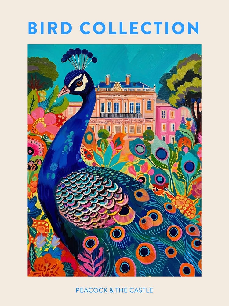 Peacock By The Castle Brushstrokes 2 Poster