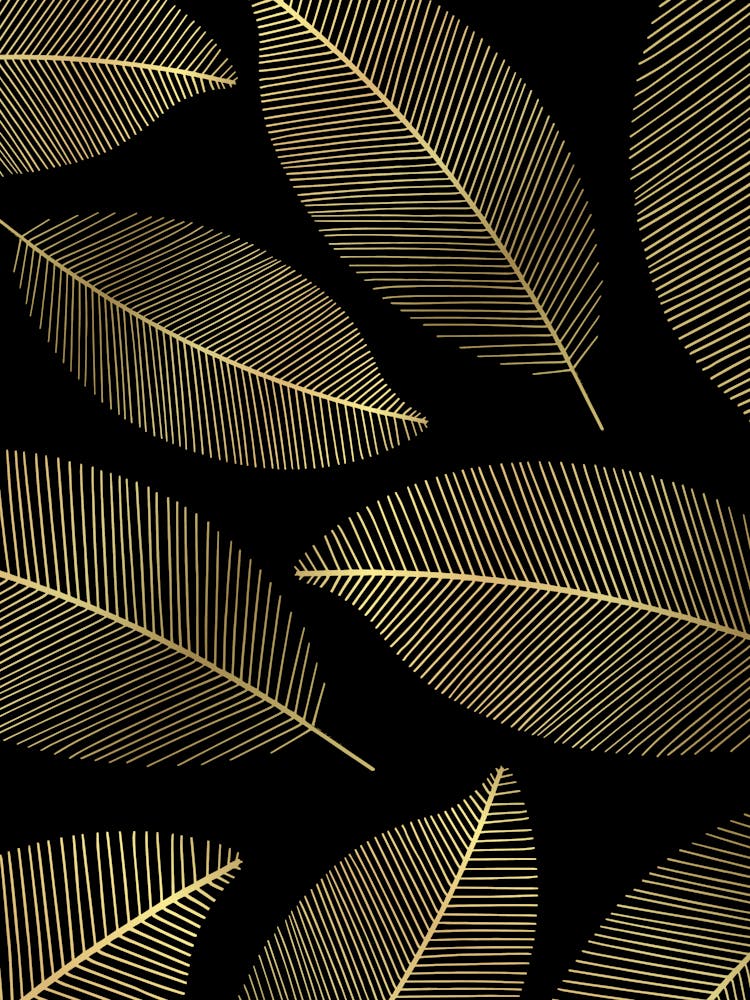Gold Leaves On Black Background