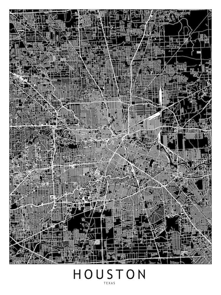 Houston Black And White Map