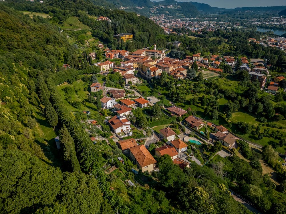 Aerial View Of A Village Vercurago, Italia