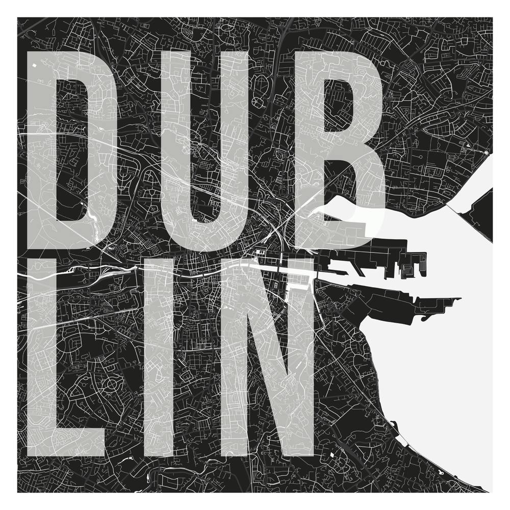 Dublin Mono Street Map Text Overlay Square
