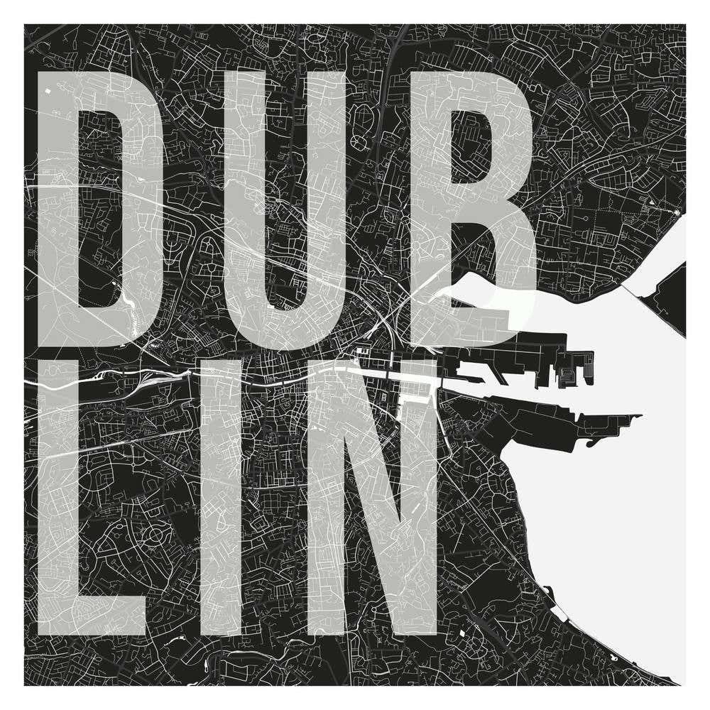 Dublin Mono Street Map Text Overlay Square