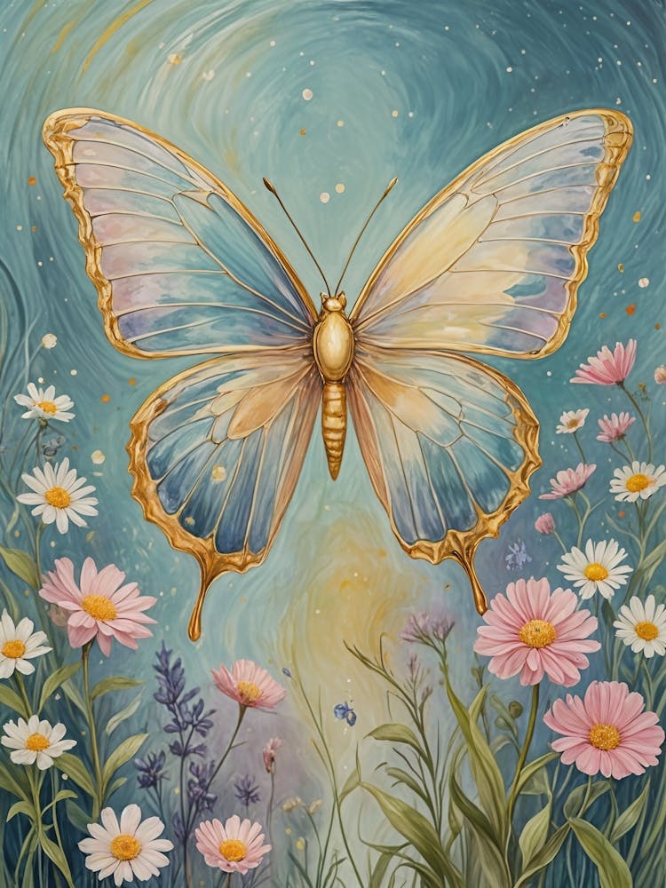 Golden Rainbow Butterfly In The Meadow