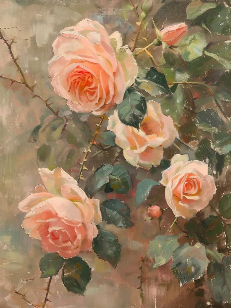 Vintage Gedämpfte Rosenmalerei, Rustikaler Blumendruck, Neutrale Französische Landhaus Kunst, Rosa Blumen Botanische Bauernhaus Wanddekoration, Druckbare Kunst