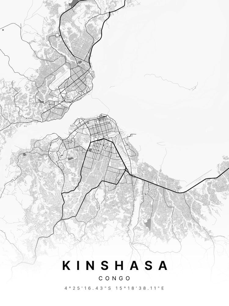 Kinshasa Congo White Map
