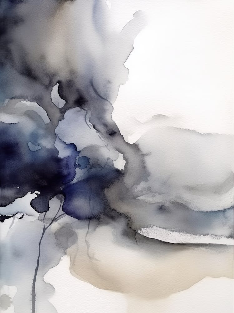 Watercolour Abstract Navy And Grey 2