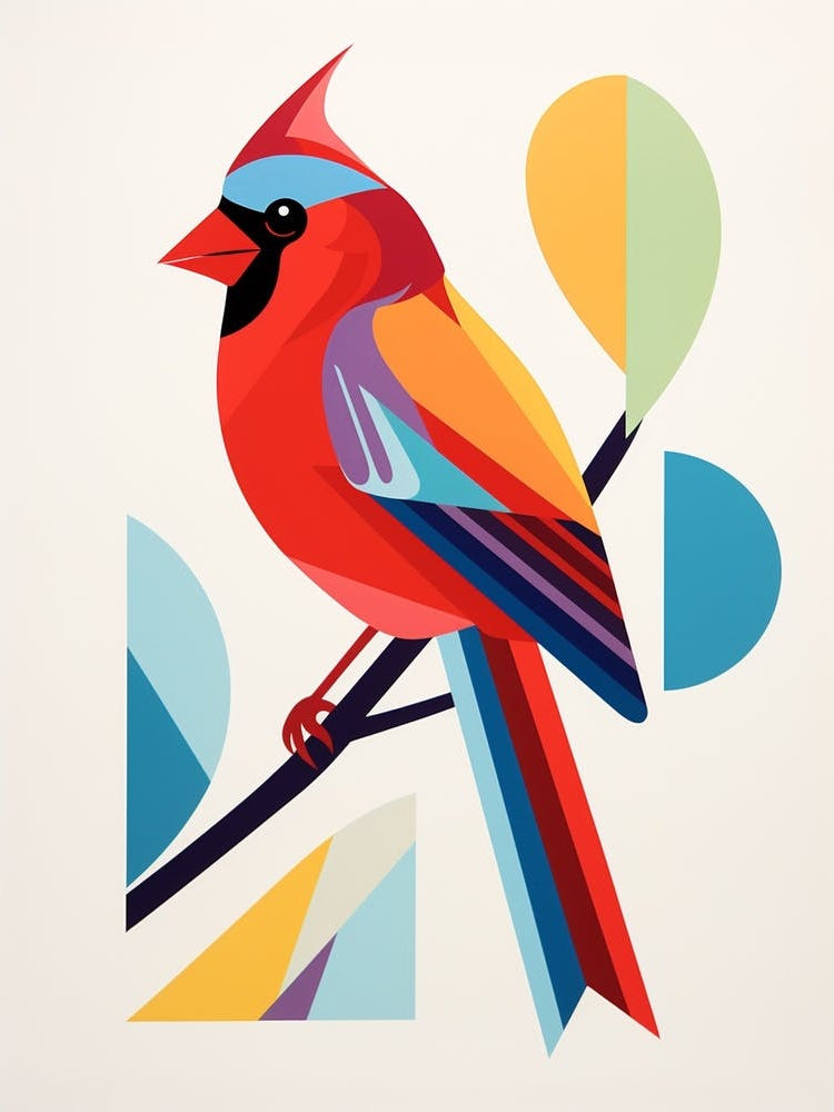 Colourful Geometric Bird Cardinal 3