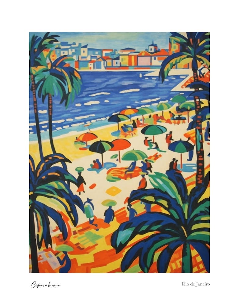 Copacabana Rio De Janeiro Matisse Style 4 Watercolour Travel Poster