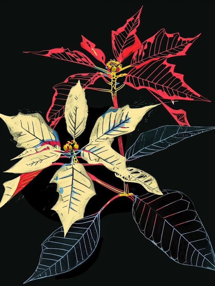 Neon Flowers On Black Poinsettia 1