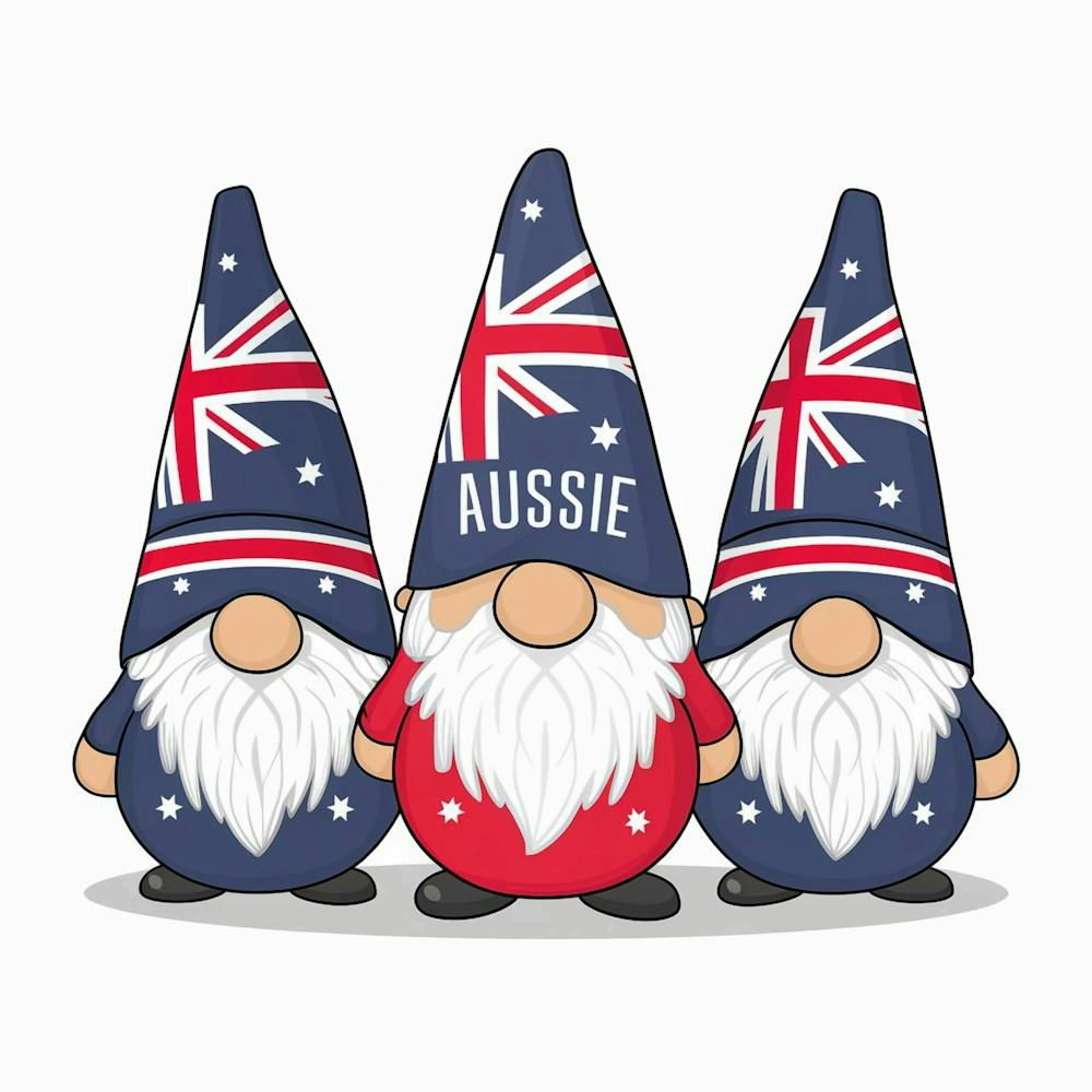 3 Cute Patriotic Australian Gnomes With Blue and Red Flag Color