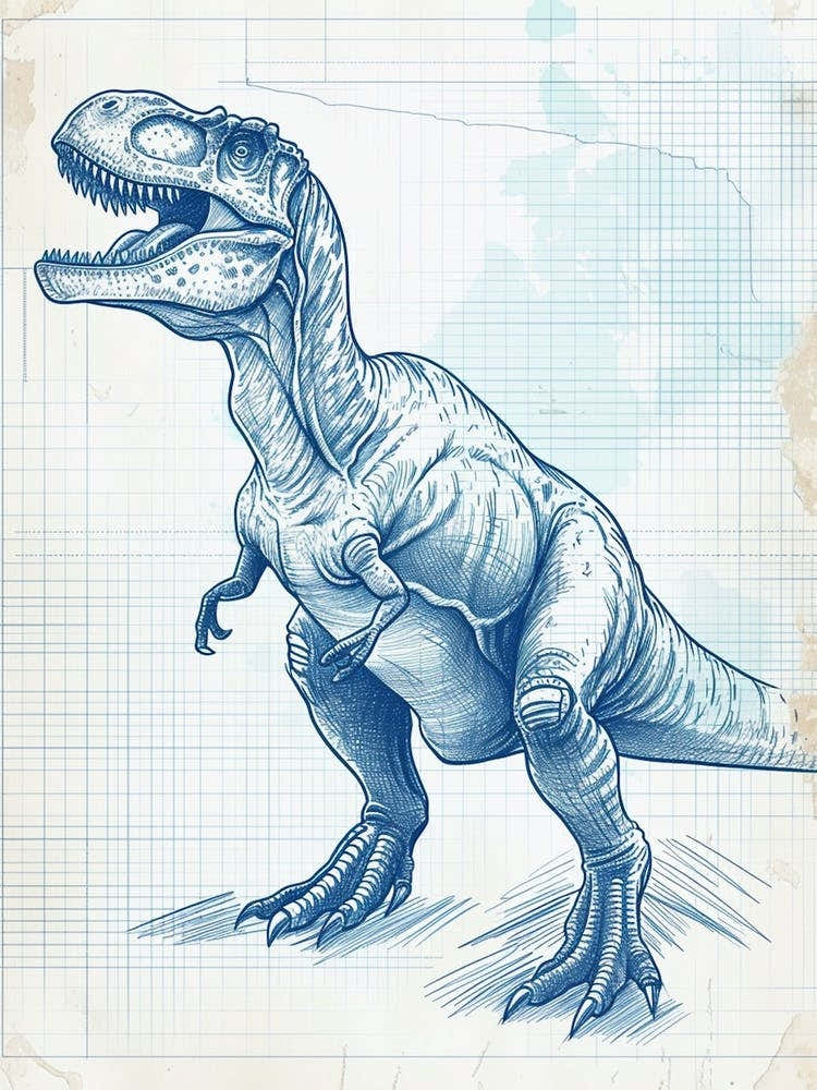 Plateosaurus Dinosaur Blue Print Sketch 2