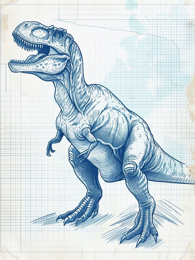 Plateosaurus Dinosaur Blue Print Sketch 2