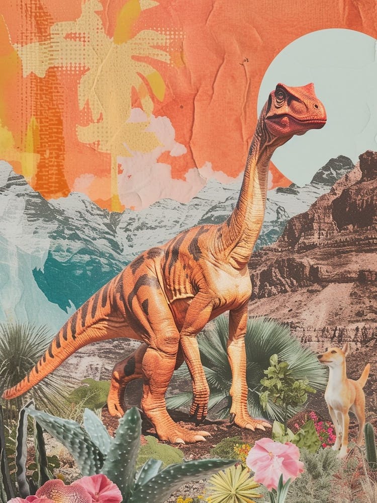 Dinosaur & A Dog Retro Collage