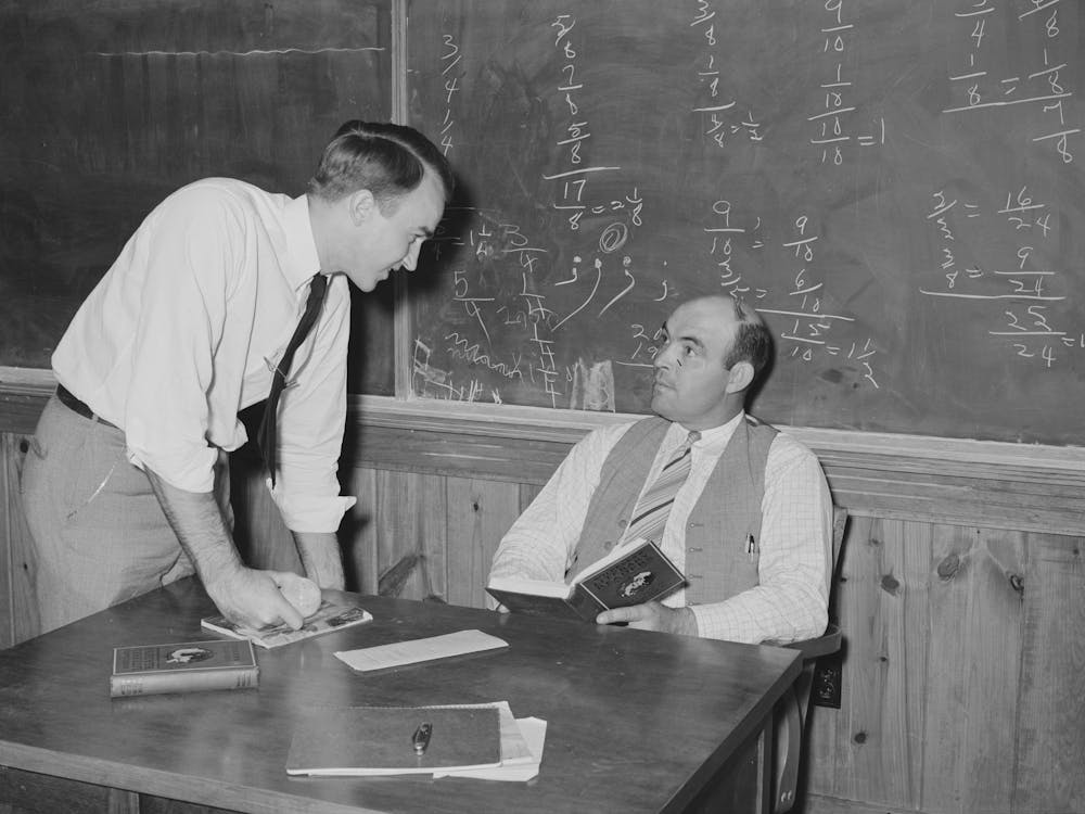 Principal Of School Talking To Teacher, Lake Dick Project, Arkansas By Russell Lee