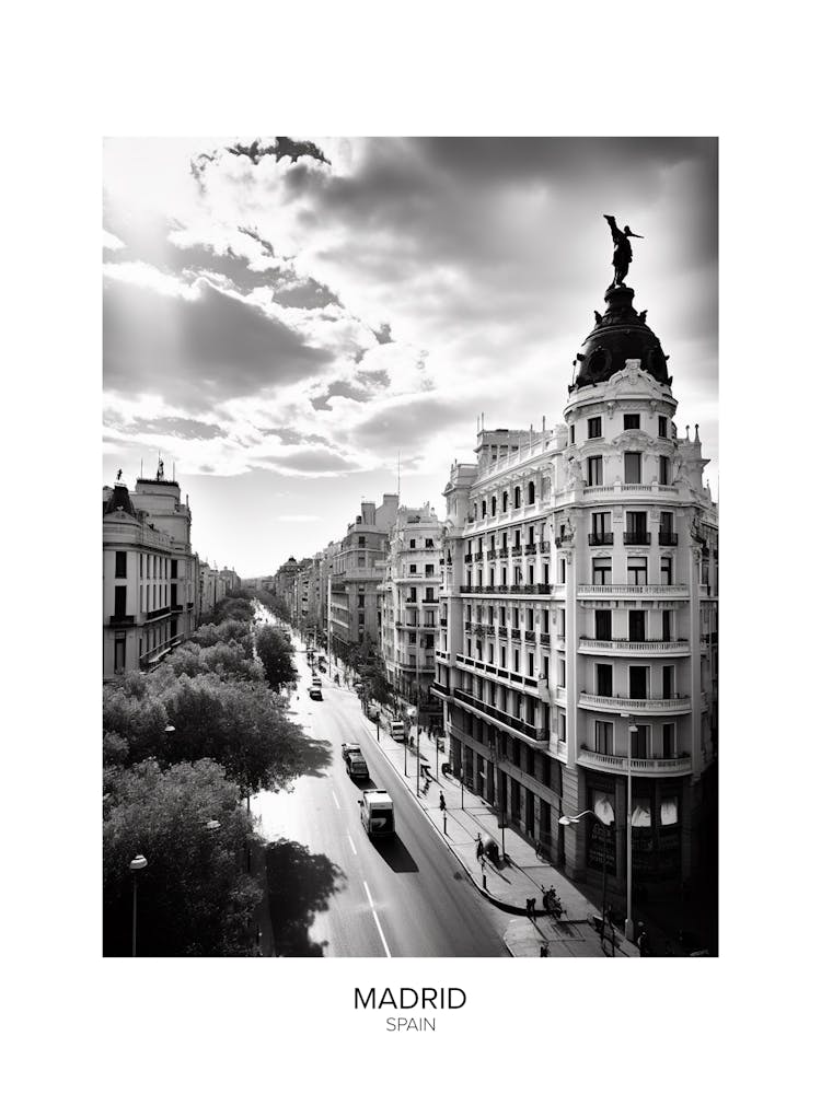 Poster Of Madrid, Spain, Black And White Analogue Photography 3