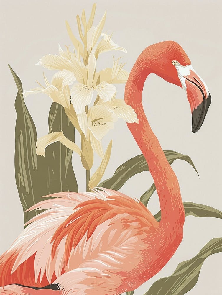 Jamess Flamingo And Canna Lily Minimalist Illustration 4