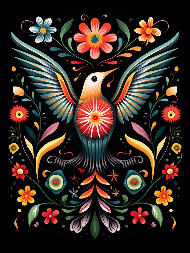 Folk Bird Illustration Hummingbird 4
