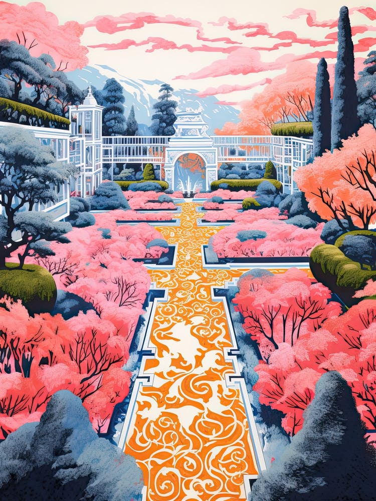 Chateau De Villandry Gardens Abstract Riso Style 4