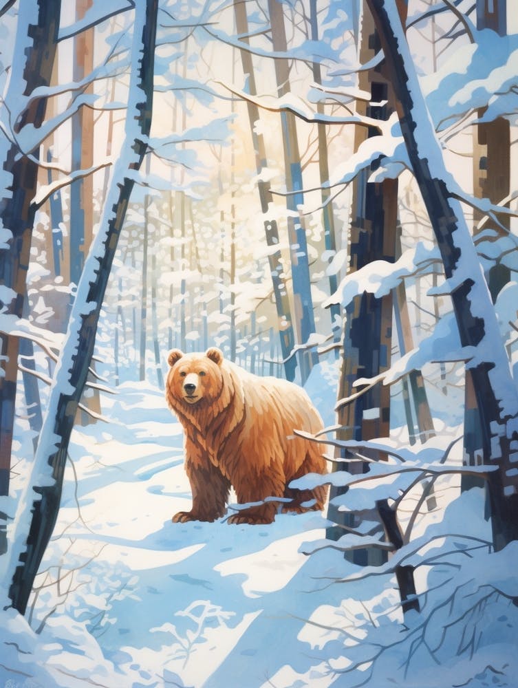 Winter Brown Bear 1 Illustration