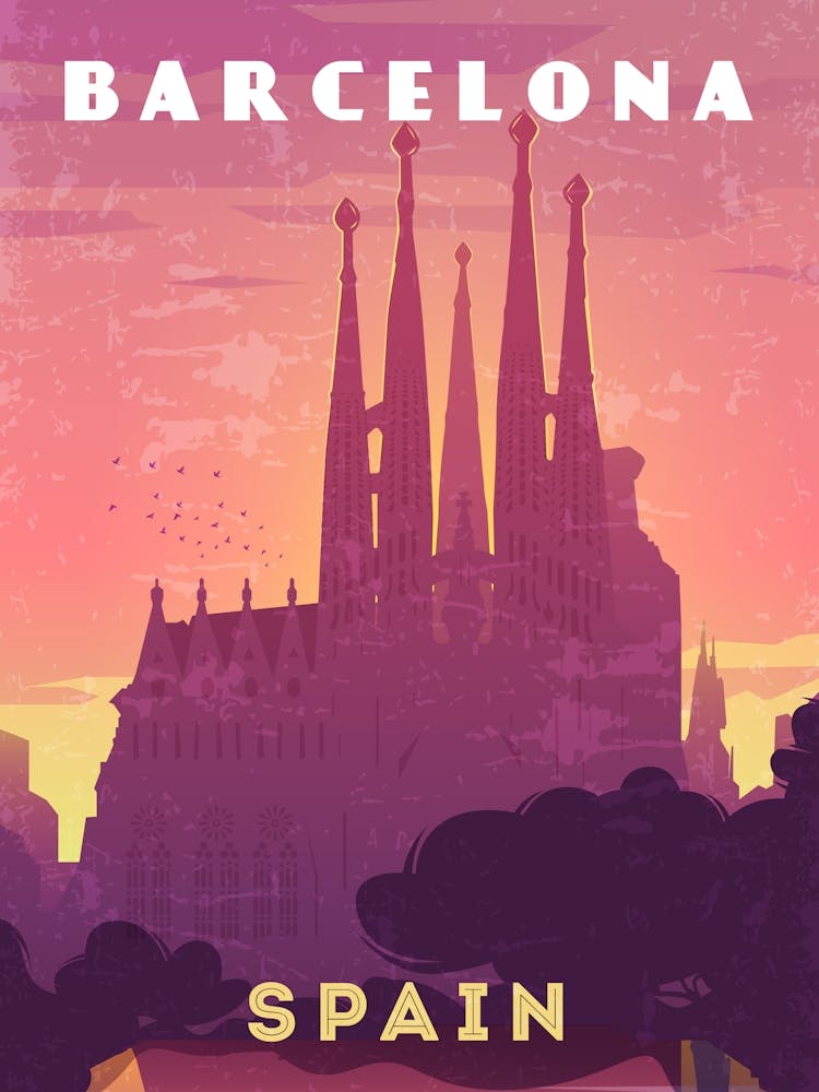 Barcelone, Espagne — Affiche de voyage rétro minimaliste
