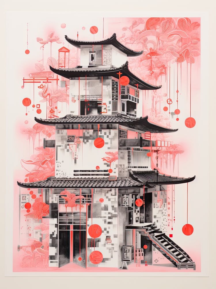 A House In Shangai, Abstract Risograph Style 4