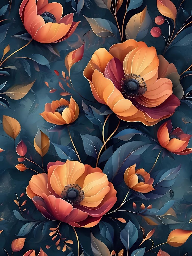 Orange Blumen Tapete
