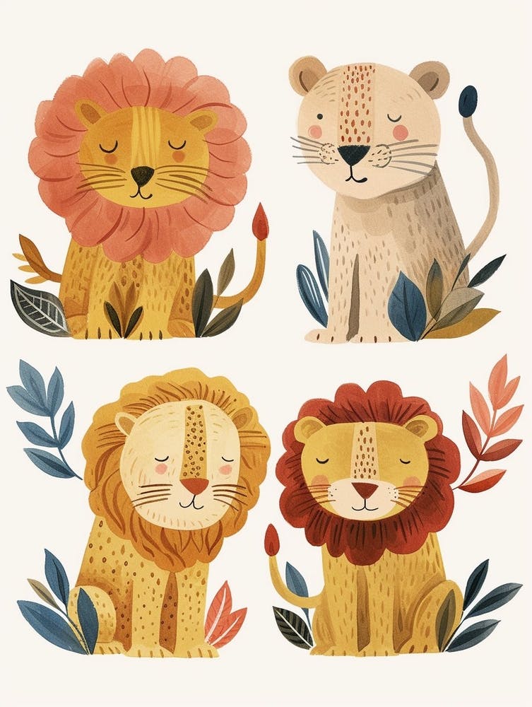 Barbary Lion In Different Seasons Clipart 2