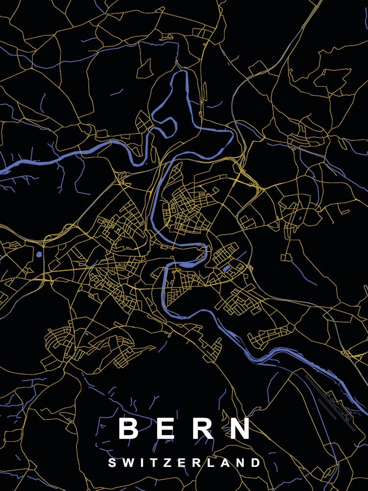 Bern Switzerland City Map Black and Gold