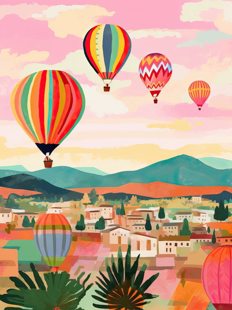 Hot Air Ballons In Capodoccia Turkey Travel Painting Housewarming