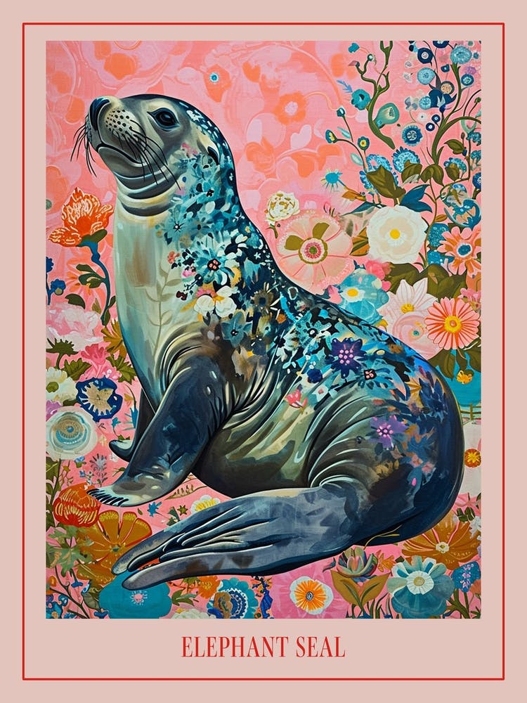 Floral Animal Painting Elephant Seal 1 Poster