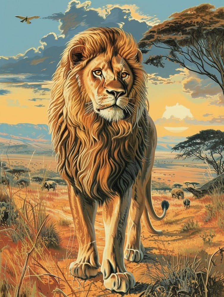 Barbary Lion Relief Illustration Savana 1