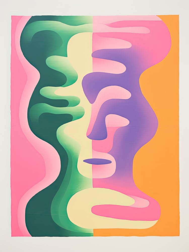 Abstract Landscape Risograph Style Face Shape