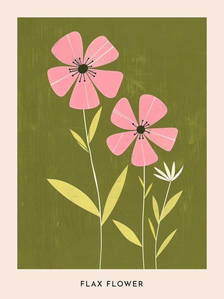 Pink & Green Flax Flower 2 Flower Poster