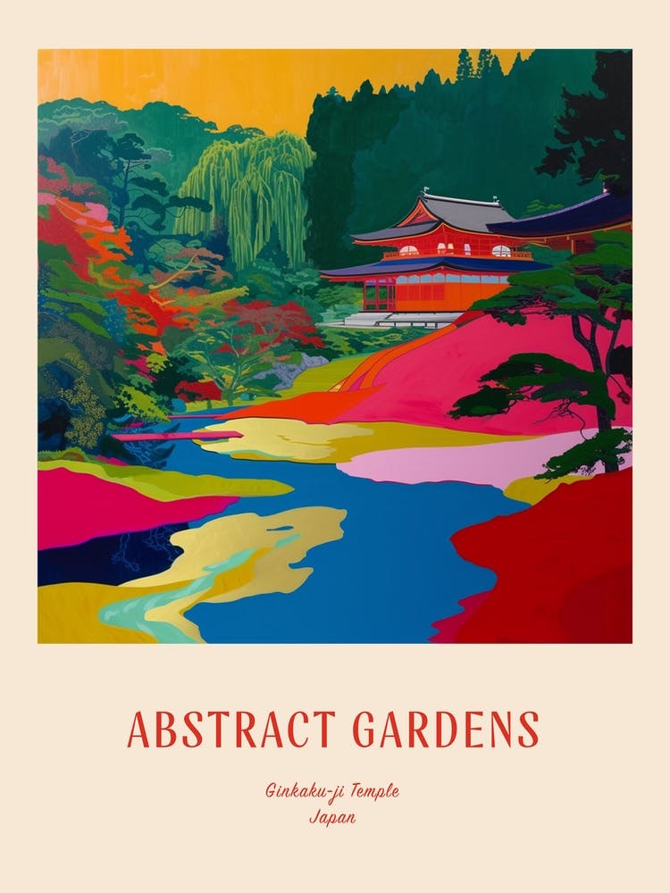Colourful Gardens Ginkaku Ji  Temple Japan 7 Red Poster