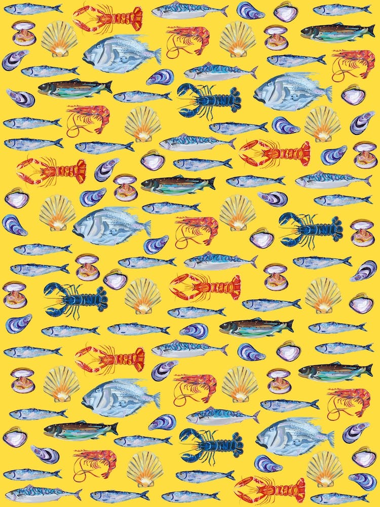 Papier Peint Poissons Jaune