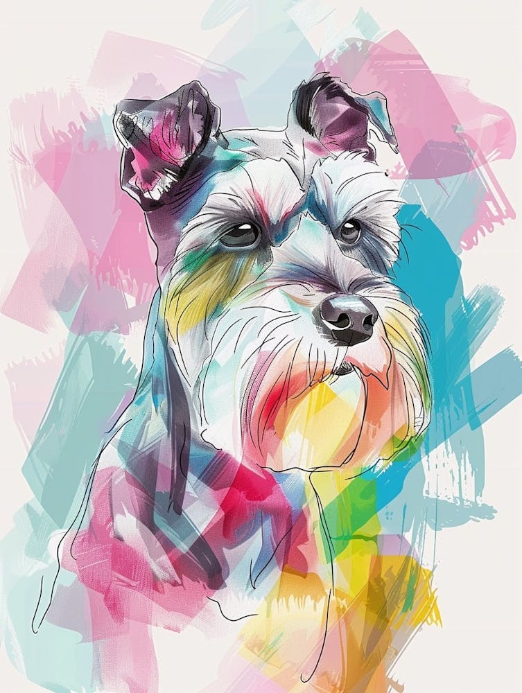 Pastel Miniature Schnauzer Dog Watercolour Line Illustration 2