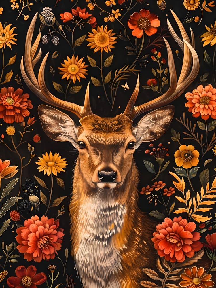 Hirsch mit Blumen