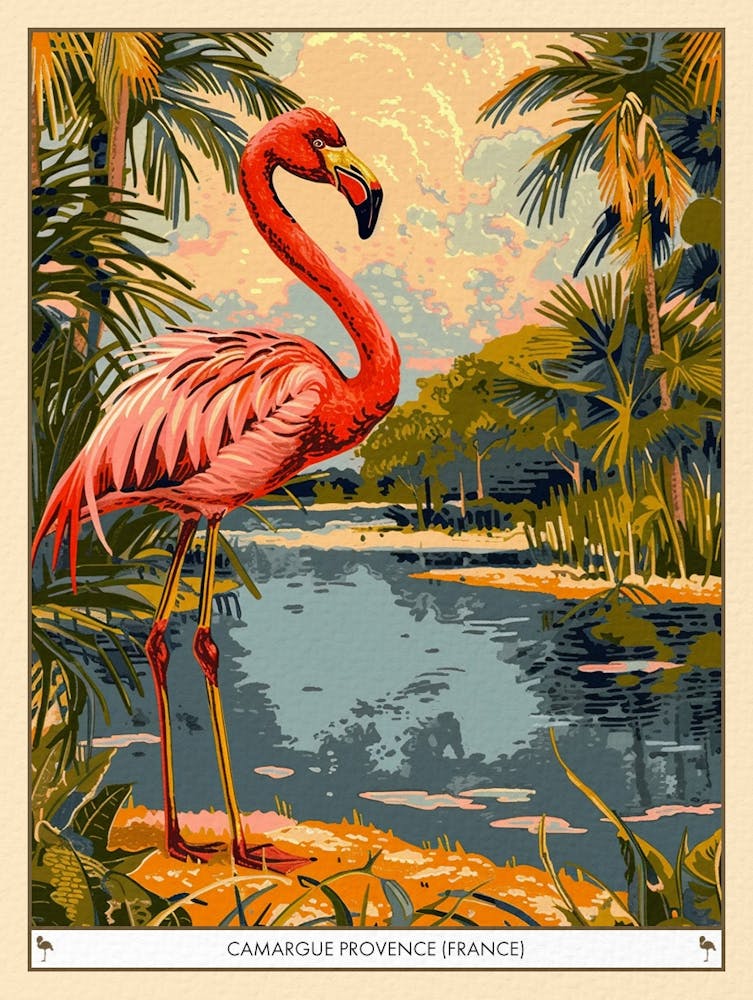 Rosaflamingo Camargue Provence Frankreich Tropische Illustration 8 Poster