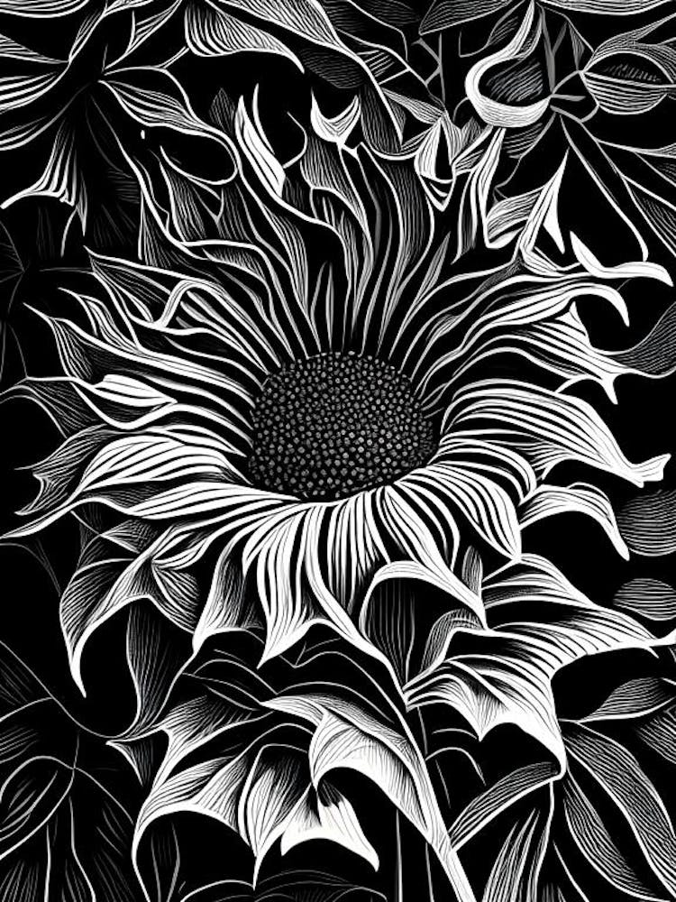 Sunflower Leaf Linocut 2