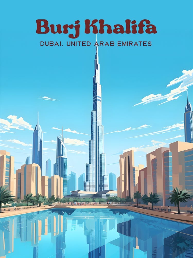 Burj Khalifa Dubai Vacation Modern Travel Illustration