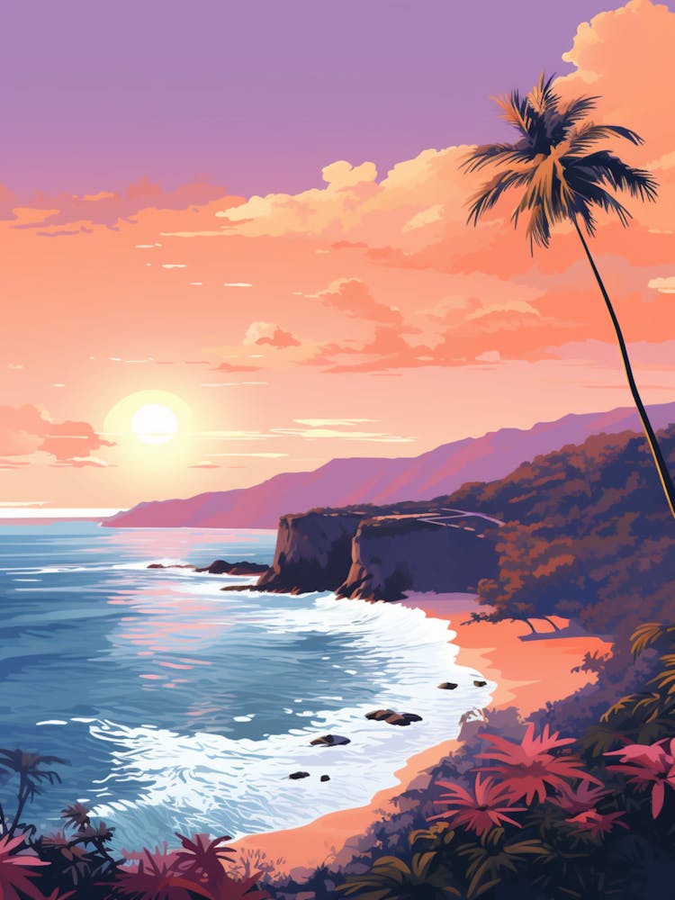 Illustration Of Hanauma Bay Honolulu Hawaii In Pink Tones 3
