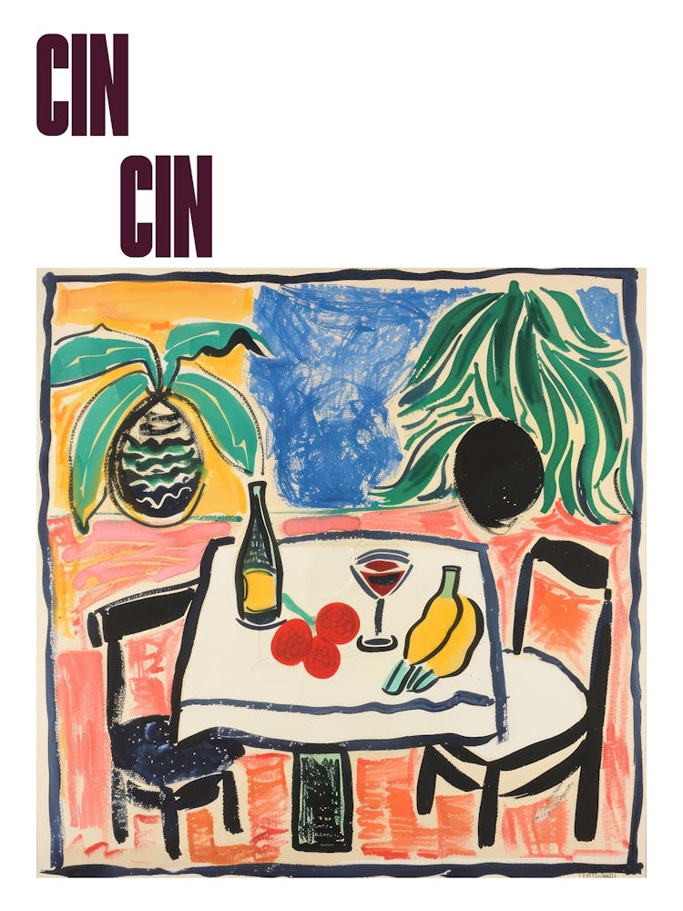Cin Cin Poster Table With Wine Matisse Style 7