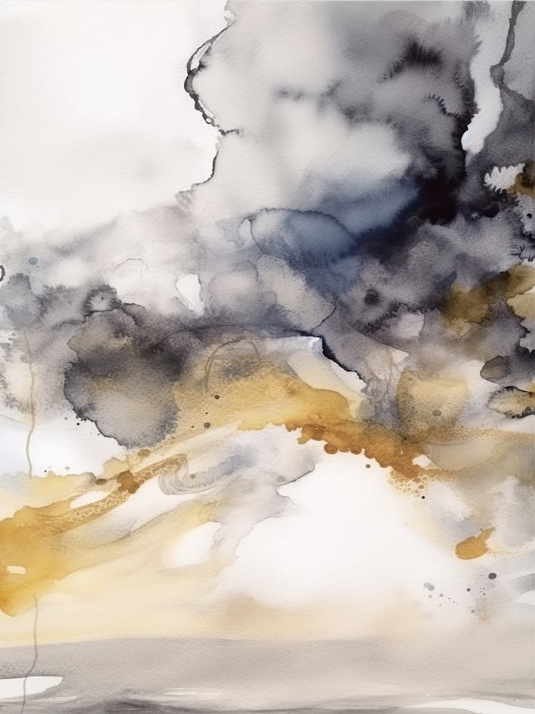 Watercolour Abstract Grey And Mustard 1