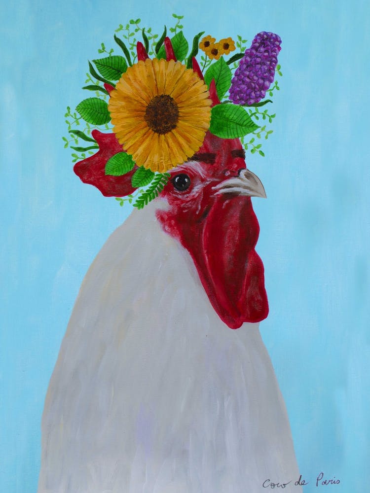 Frida Kahlo Rooster Blue & Grey 1